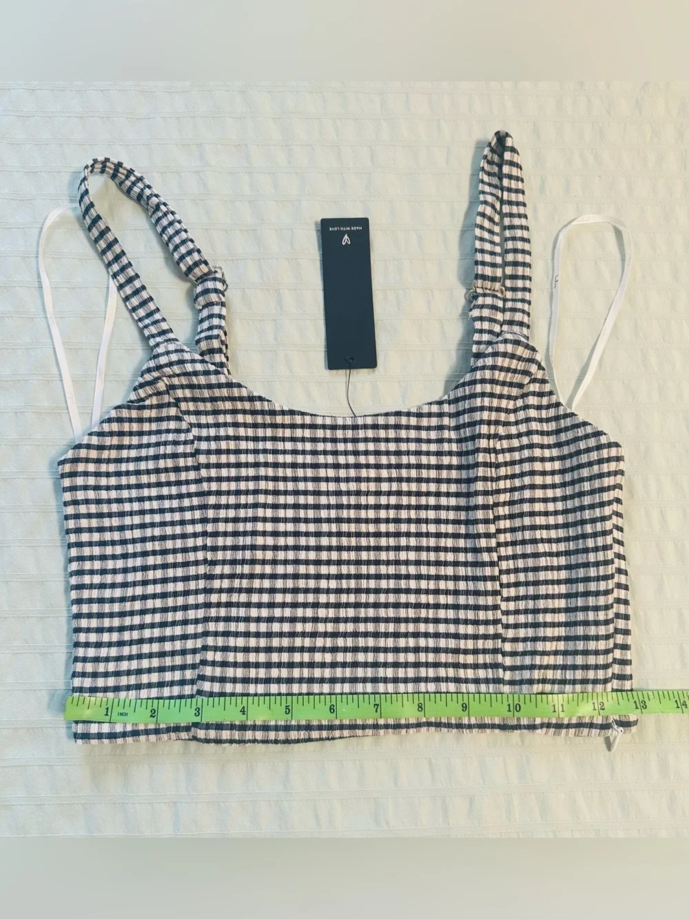 NWT Navy Blue Gingham Square Neck Cropped Tank Top - Small